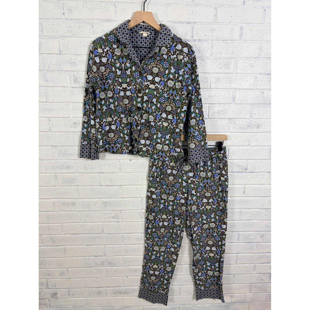 Vera Bradley Pajama Set Womens S Brown Blue Enchanted Woodlands Print Flannel